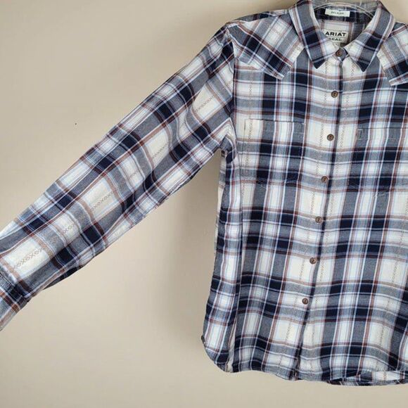 Ariat Size M Real Billie Jean Plaid Long Sleeve Button Up Shirt Blue White - Picture 6 of 12